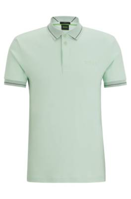 Hugo Boss Interlock-cotton Slim-fit Polo Shirt With Mesh Logo In Green