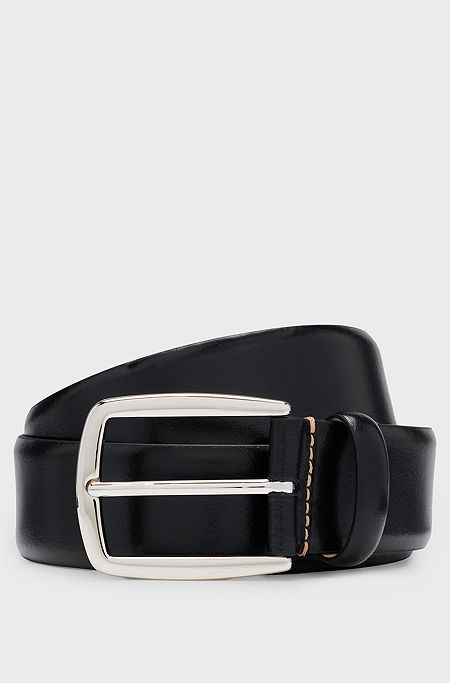 Italian-leather belt with contrast stitching, Black