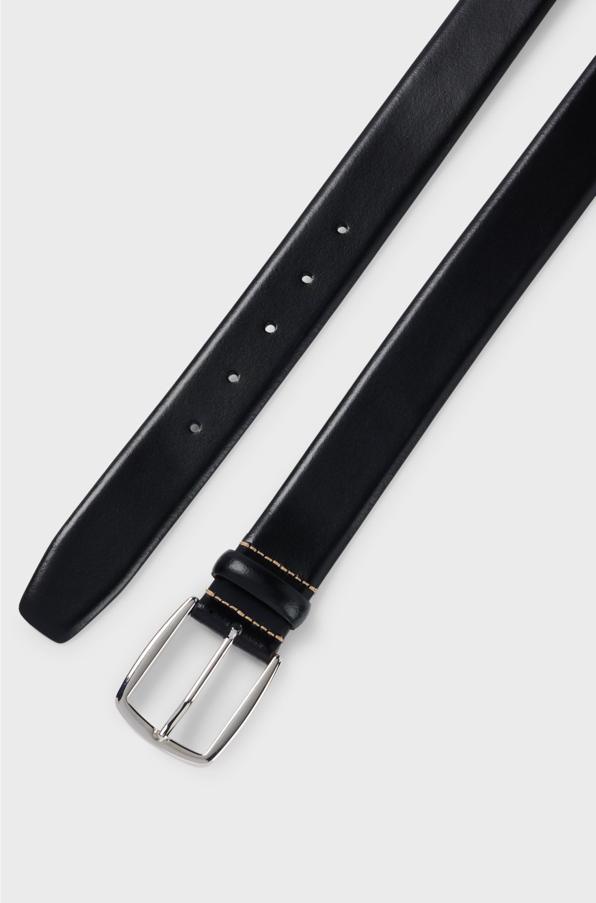 Italian-leather belt with contrast stitching, Black