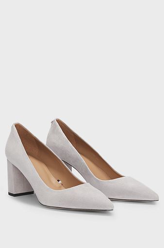 Suede pumps with 7cm block heel, Light Grey