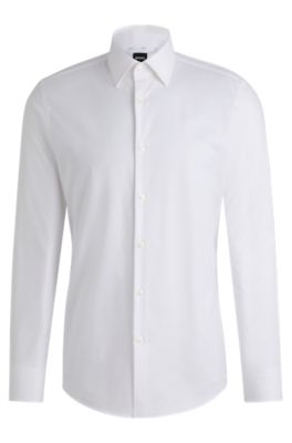 Slim-fit shirt in structured stretch cotton, White