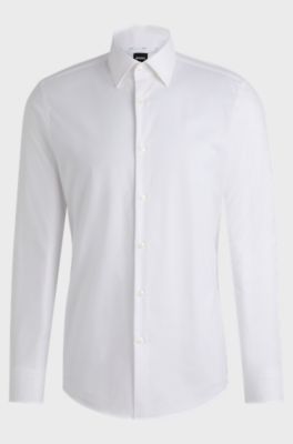 Slim-fit shirt in structured stretch cotton, White