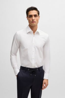 Slim-fit shirt in structured stretch cotton, White