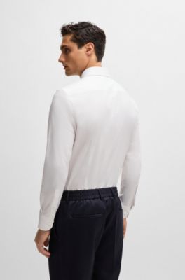 Slim-fit shirt in structured stretch cotton, White