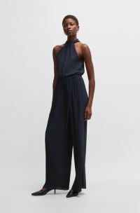 Combinaison sans manches à plis, avec ceinture à nouer, Bleu foncé