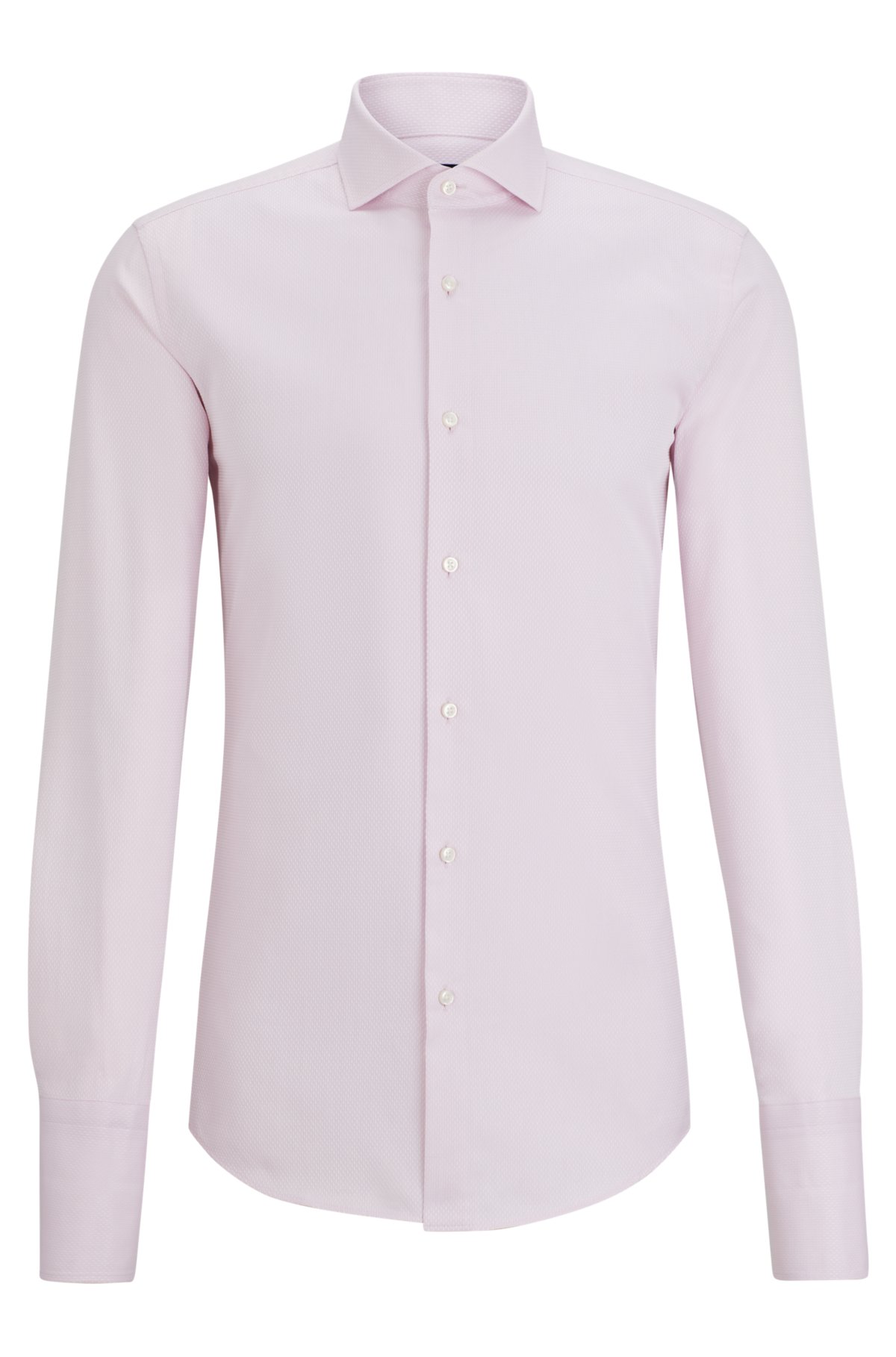 Slim-fit shirt in structured cotton with spread collar, light pink