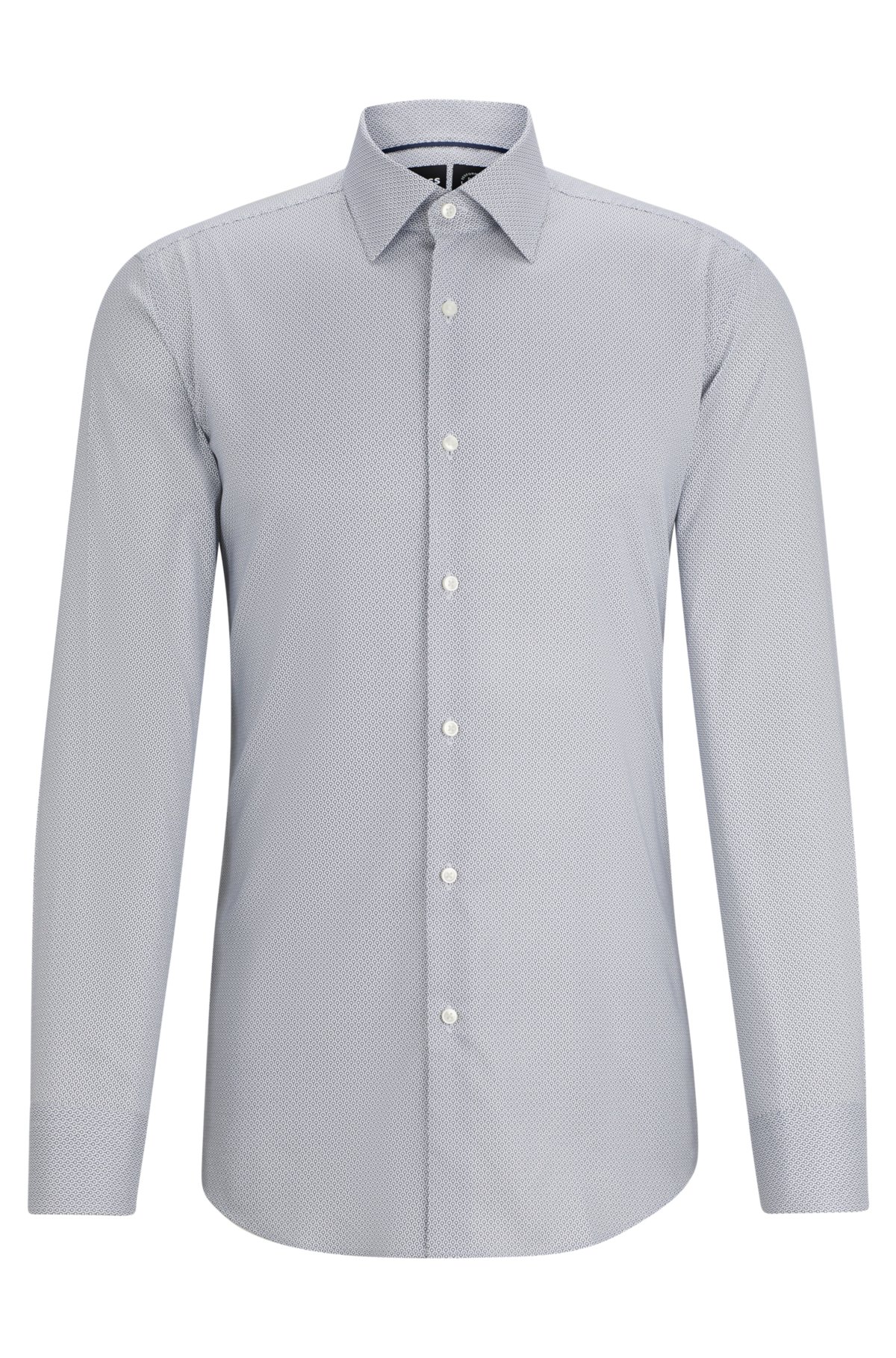 Slim-fit shirt in printed performance-stretch twill, White