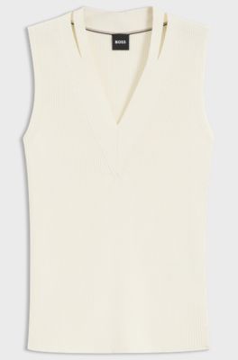 Sleeveless knitted top with cut-out details, Natural