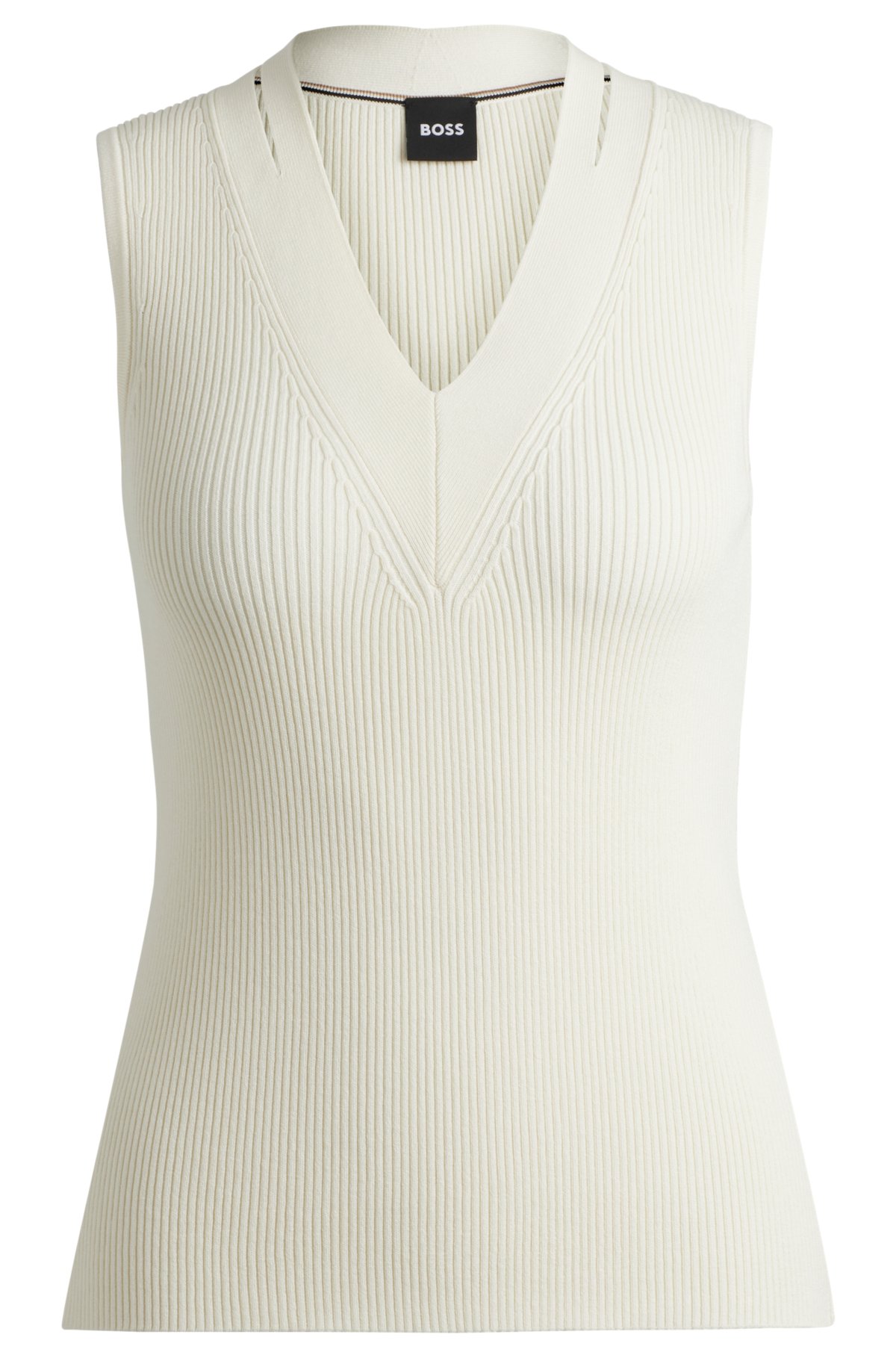 Sleeveless knitted top with cut-out details, Natural