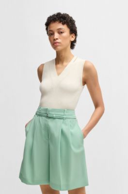 Sleeveless knitted top with cut-out details, Natural