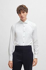 Slim-fit shirt in easy-iron stretch-cotton poplin, White
