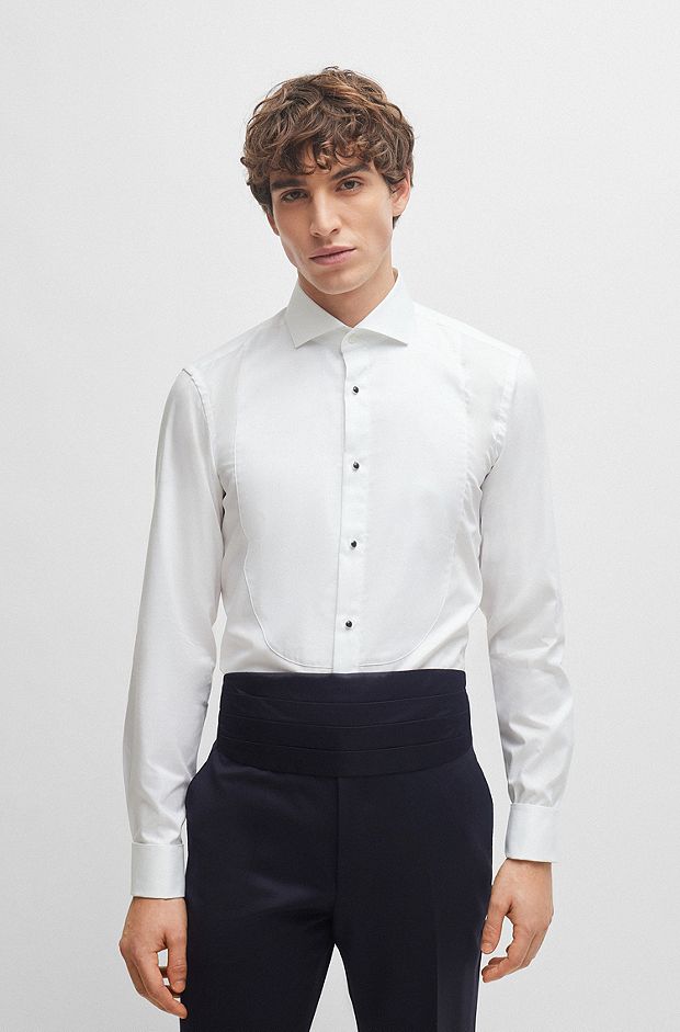 Slim-fit overhemd in gemakkelijk te strijken katoenen popeline met stretch, Wit
