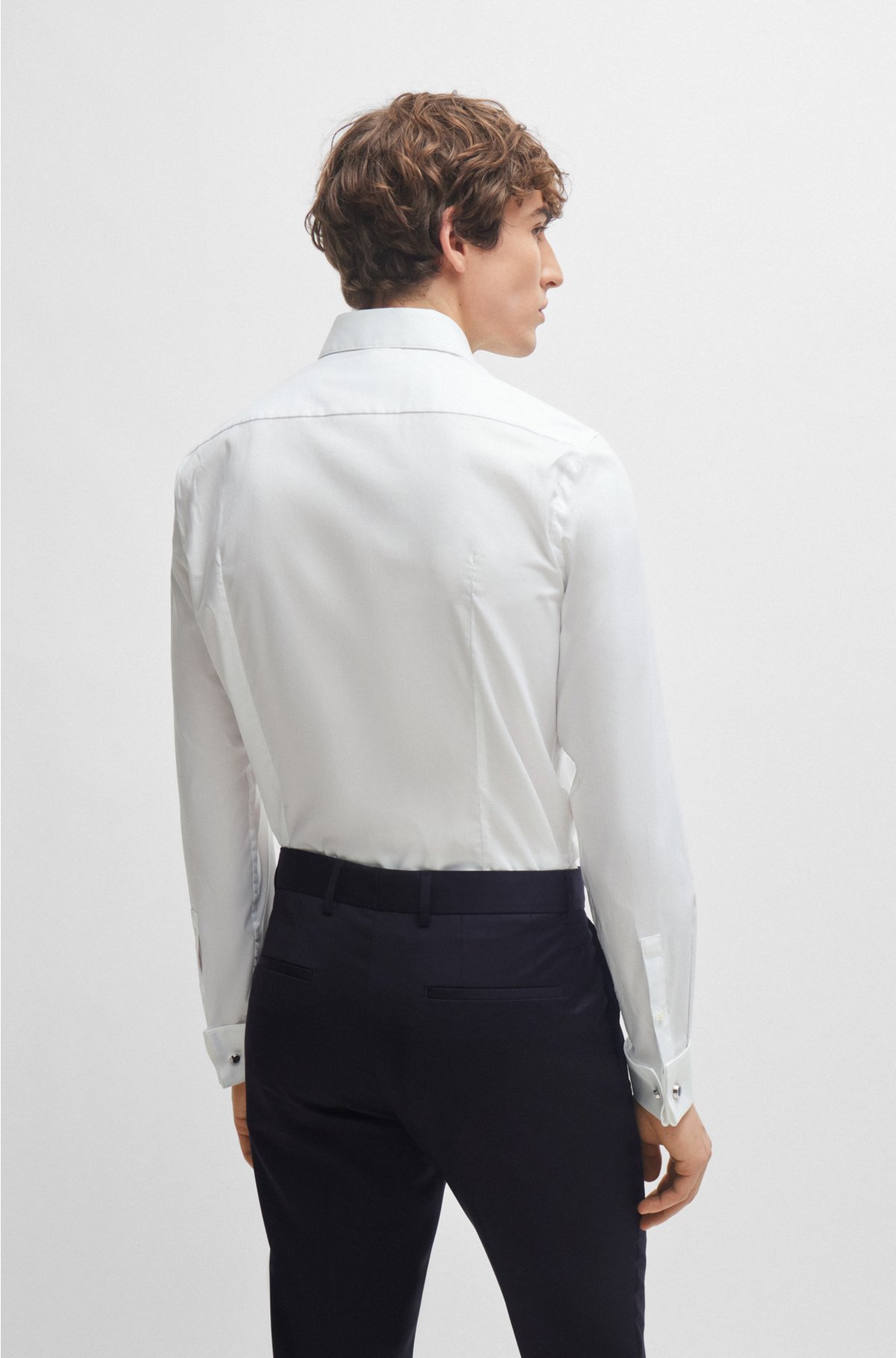Slim-fit shirt in easy-iron stretch-cotton poplin, White