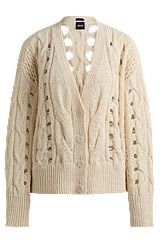 Cable-knit cardigan in a cotton blend, Light Beige