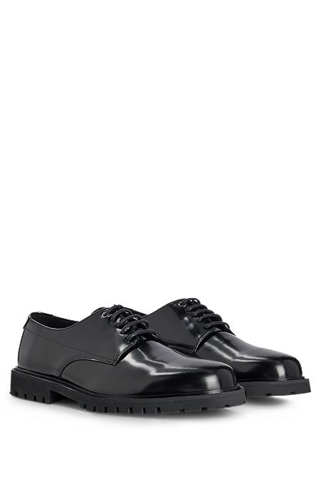 Derby shoes in brush-off leather with lug sole, Black