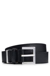 Italian-leather belt with polished silver hardware, Black