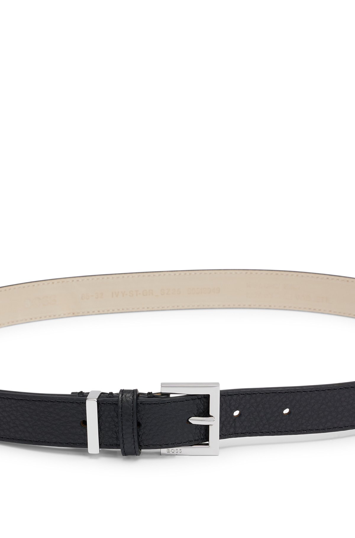 Italian-leather belt with polished silver hardware, Black