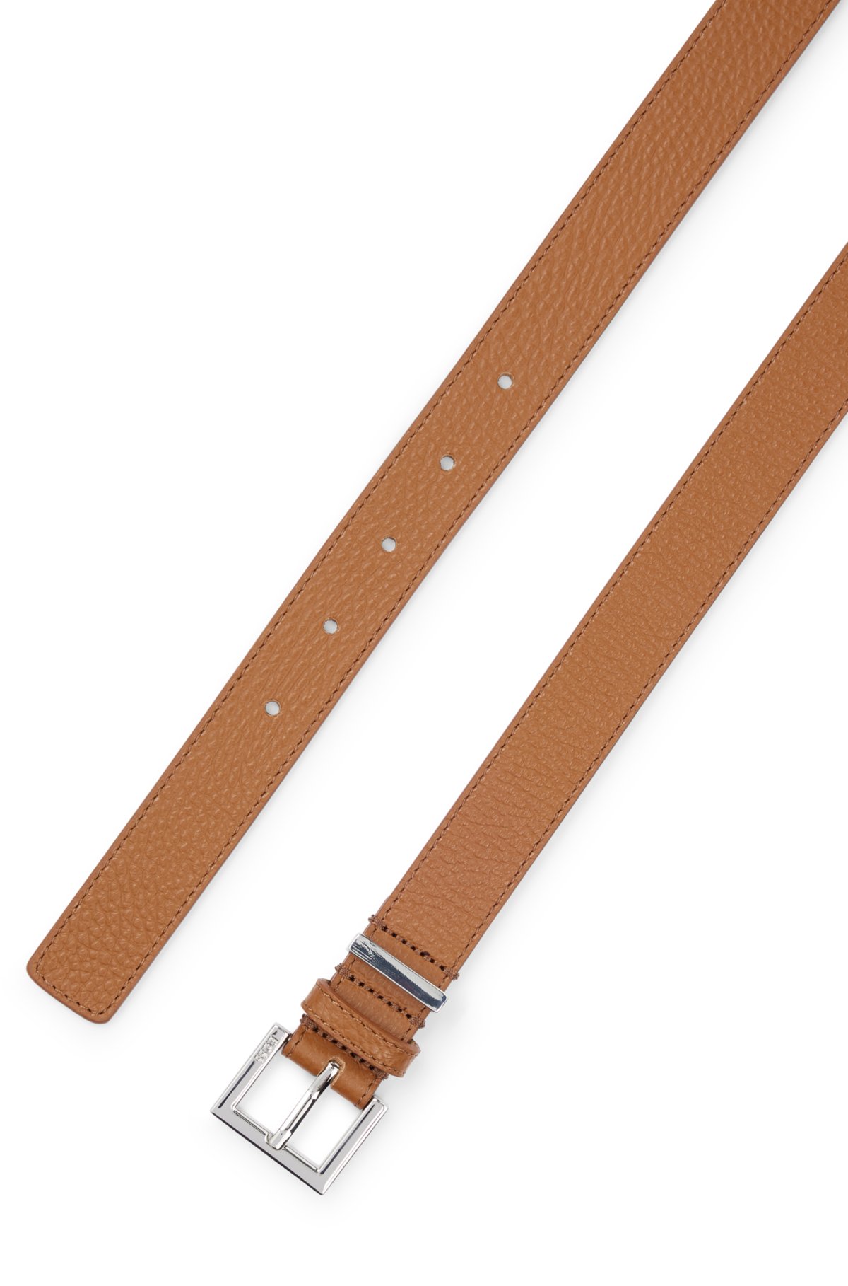 Italian-leather belt with polished silver hardware, Brown