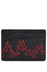 Faux-leather card holder with flame artwork, Black