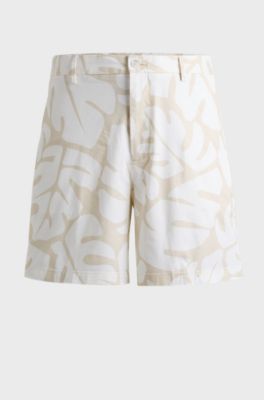Regular-fit shorts in printed stretch-cotton twill, White