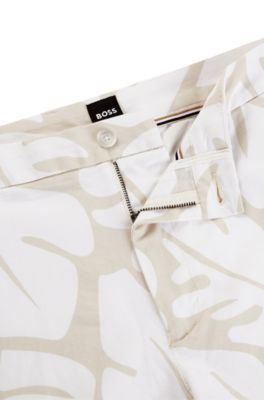 Regular-fit shorts in printed stretch-cotton twill, White