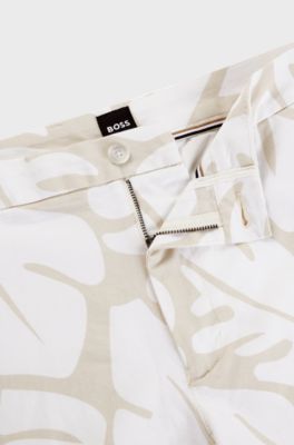 Regular-fit shorts in printed stretch-cotton twill, White