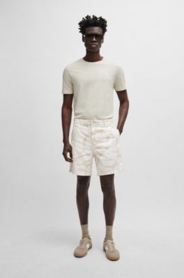 Regular-fit shorts in printed stretch-cotton twill, White