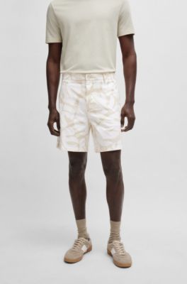 Regular-fit shorts in printed stretch-cotton twill, White