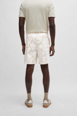 Regular-fit shorts in printed stretch-cotton twill, White