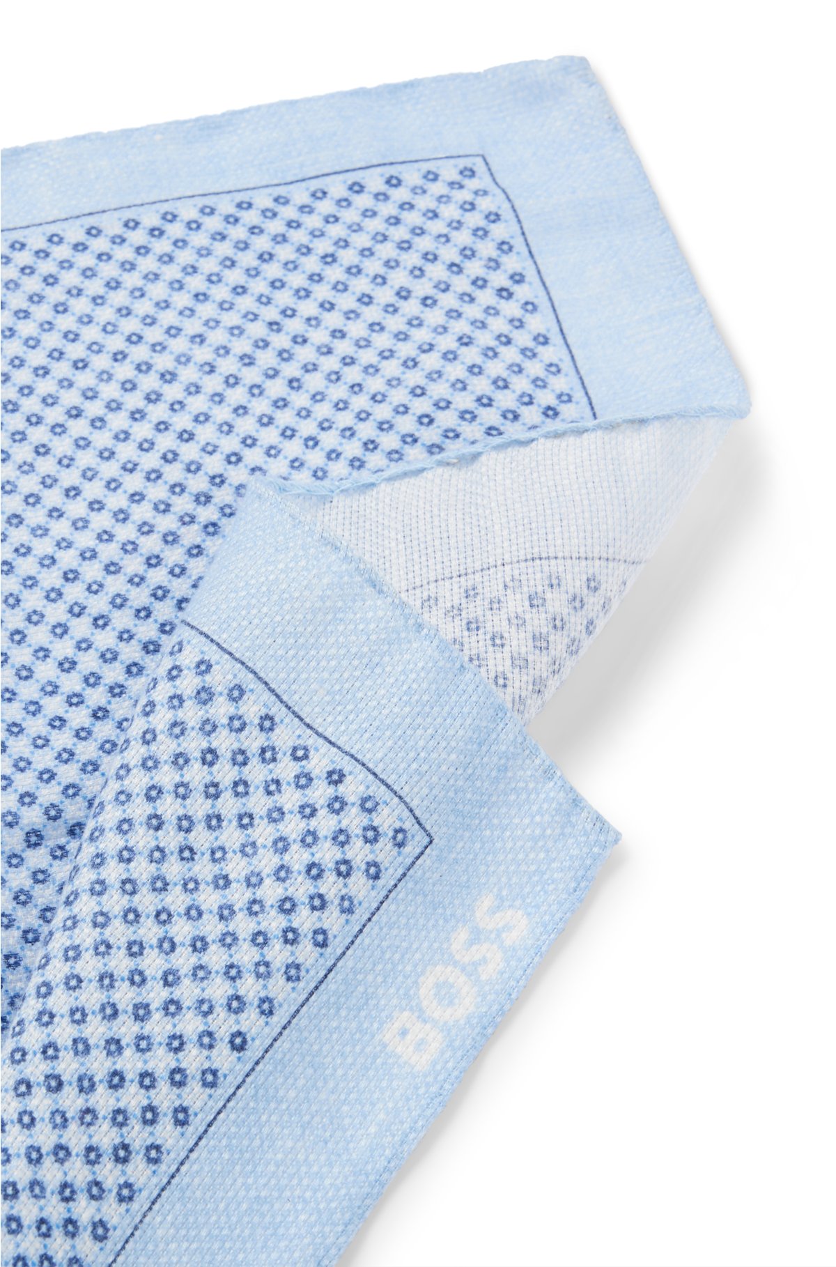 Printed pocket square in linen and cotton, Light Blue