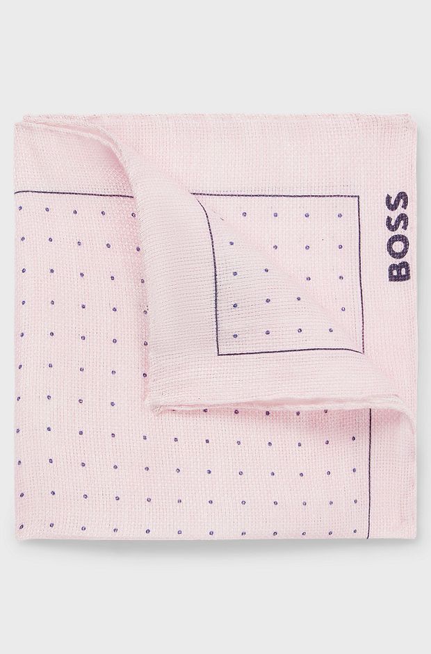 Printed pocket square in linen and cotton, light pink