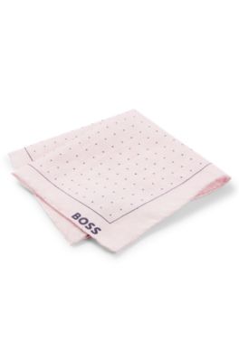 BOSS Printed pocket square in linen and cotton