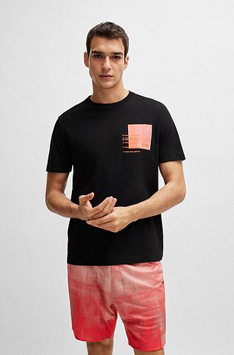 Cotton-blend regular-fit T-shirt with seasonal artwork, Black