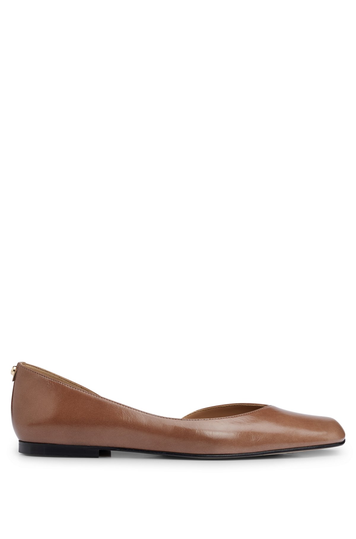 Ballerina flats in leather with asymmetric design, Brown