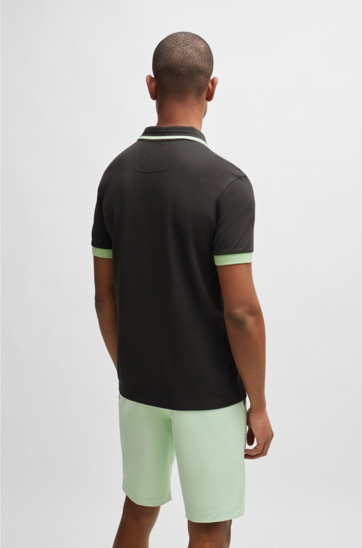 Cotton-piqué polo shirt with contrast stripes and logo, Dark Grey