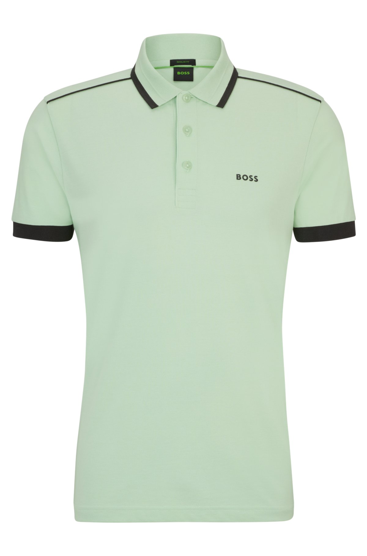Cotton-piqué polo shirt with contrast stripes and logo, Light Green