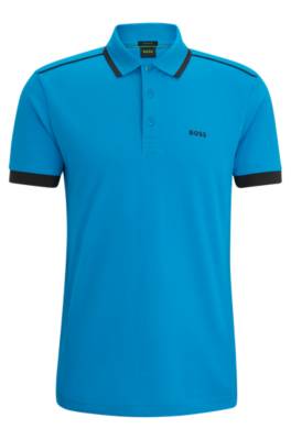 Hugo Boss Cotton-piqué Polo Shirt With Contrast Stripes And Logo In Blue