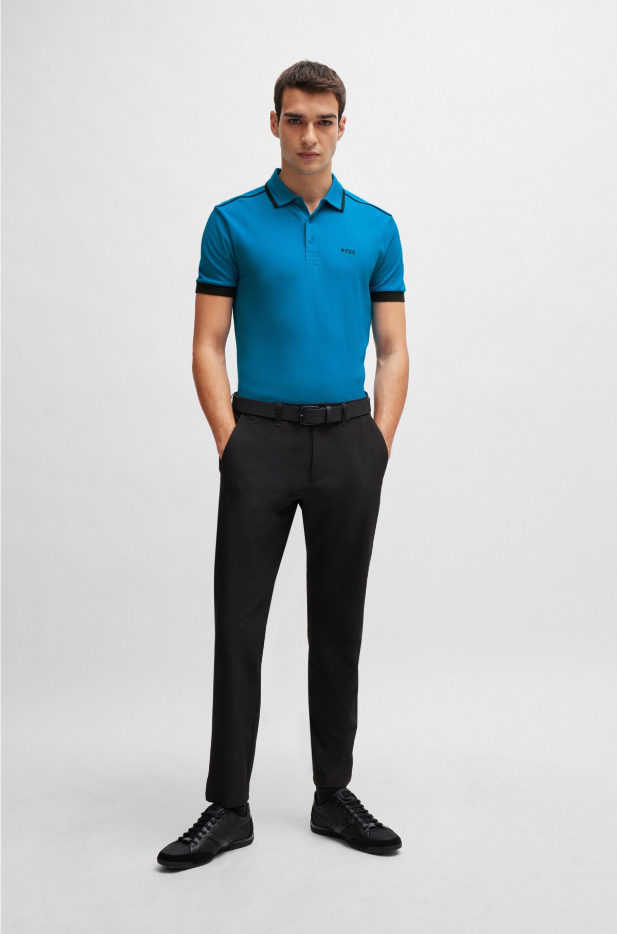 BOSS - Cotton-piqué polo shirt with contrast stripes and logo