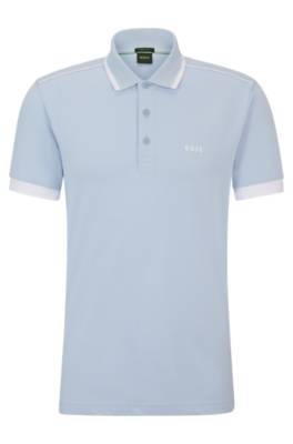 Hugo Boss Cotton-piqué Polo Shirt With Contrast Stripes And Logo In Blue