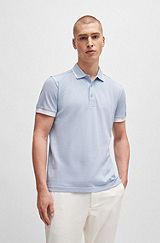 Cotton-piqué polo shirt with contrast stripes and logo, Light Blue