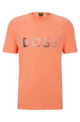 Hugo Boss Stretch-cotton Regular-fit T-shirt With Seasonal Logo In Orange