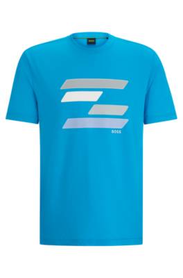 Hugo Boss Cotton-jersey T-shirt With Flag-inspired Artwork In Blue