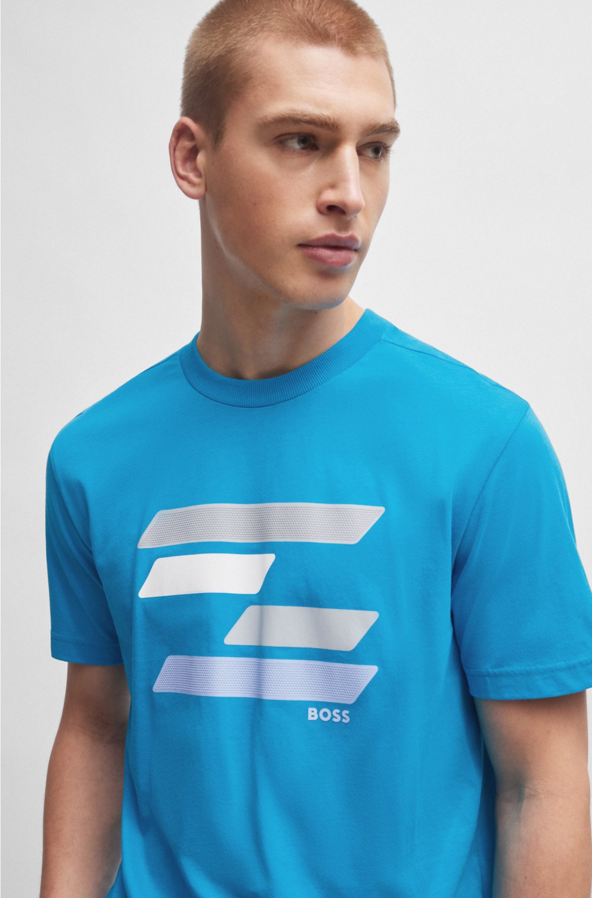 Cotton-jersey T-shirt with flag-inspired artwork, Turquoise