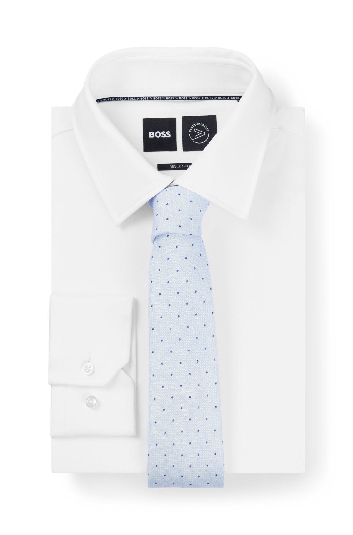 Dot-print tie in linen and cotton, Light Blue