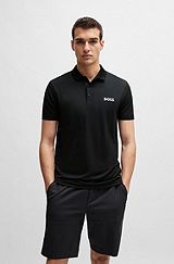 Degradé-jacquard polo shirt with contrast logo, Black