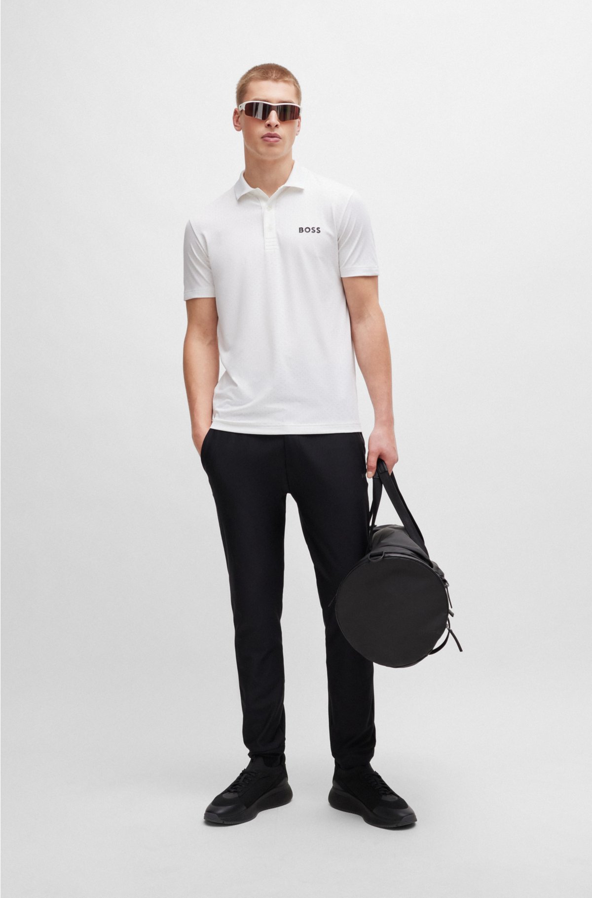 Degradé-jacquard polo shirt with contrast logo, White