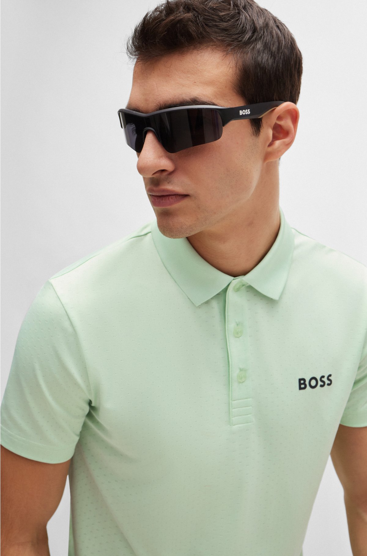 Degradé-jacquard polo shirt with contrast logo, Light Green