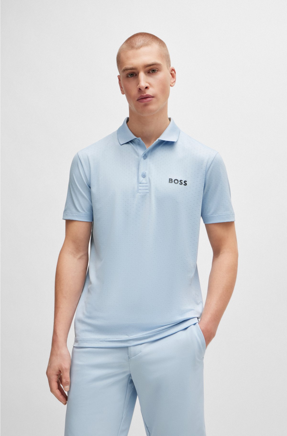 BOSS - Degradé-jacquard polo shirt with contrast logo
