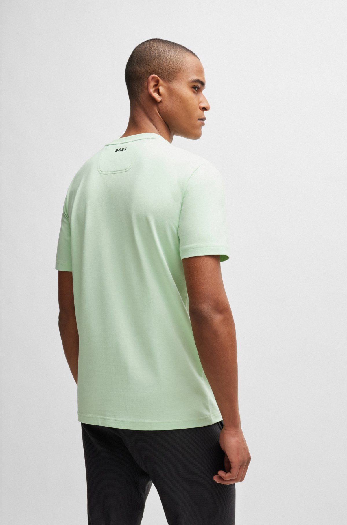Stretch-cotton regular-fit T-shirt with embossed artwork, Light Green