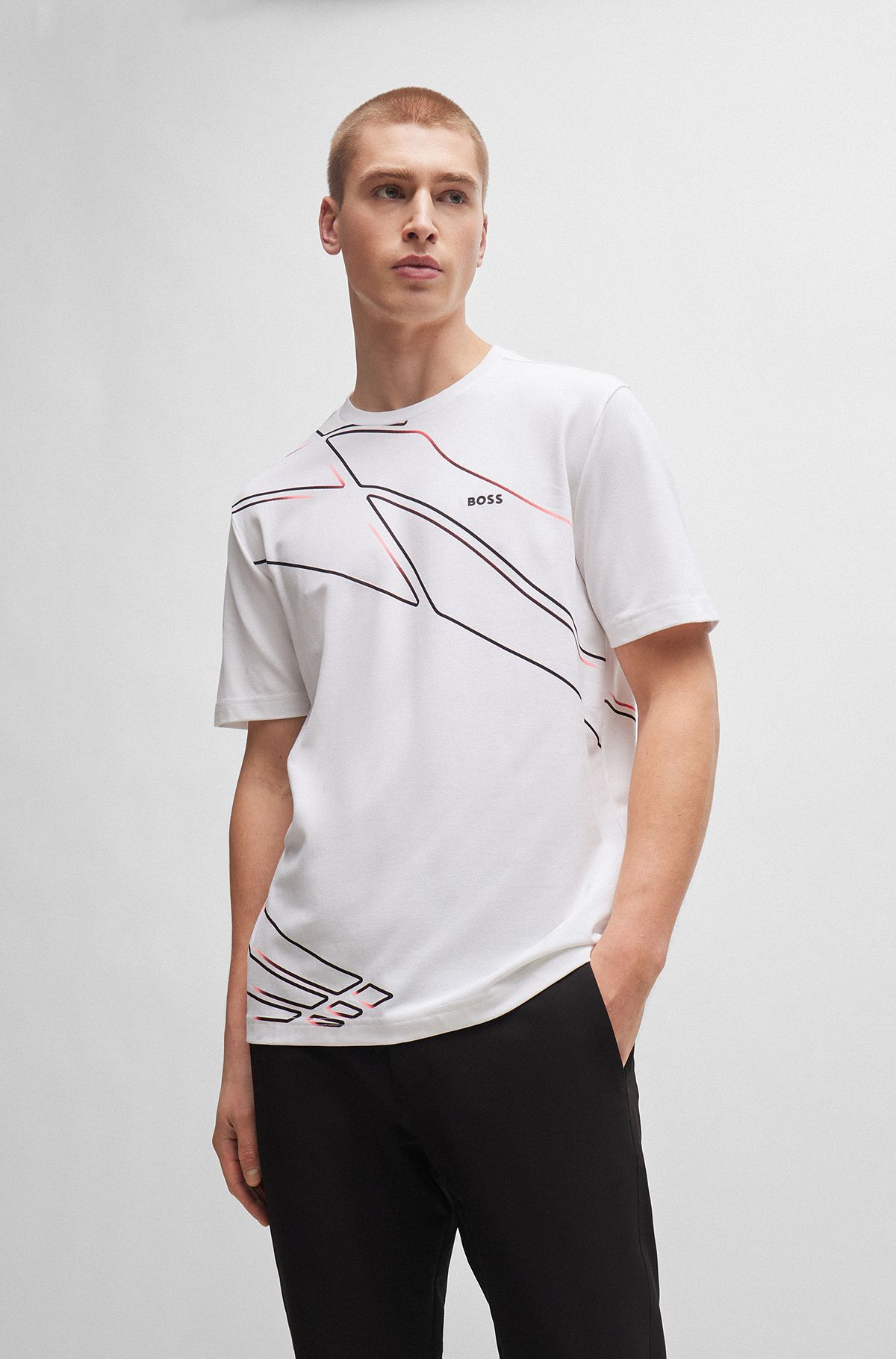 Cotton-blend regular-fit T-shirt with seasonal artwork, White